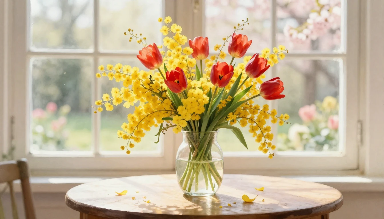 A breathtaking spring composition featuring a lush bouquet o...
