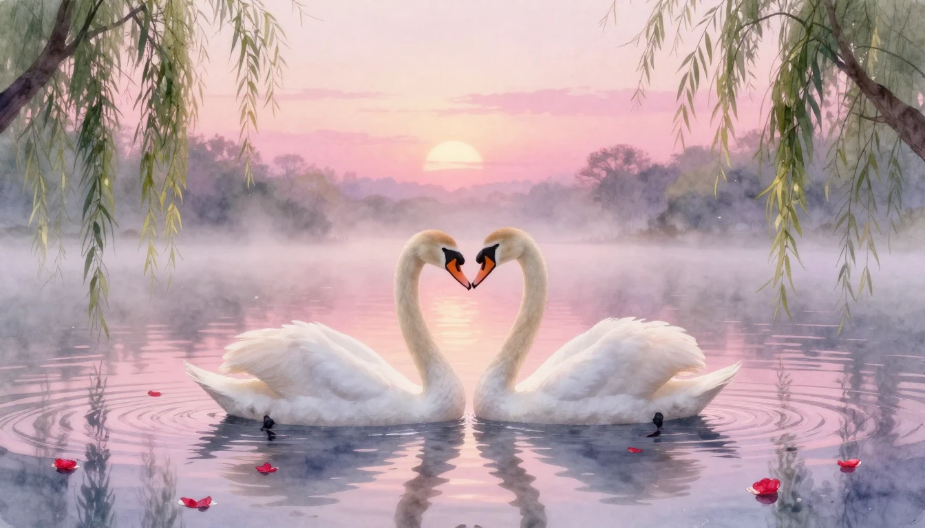 A dreamy and romantic watercolor illustration depicting two ...