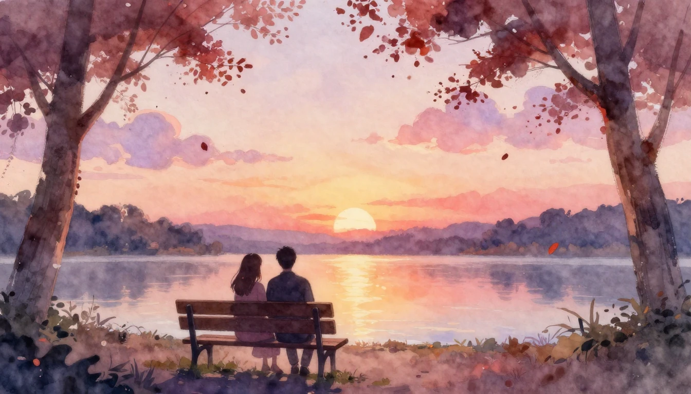 A soft and romantic watercolor painting depicting a cozy eve...