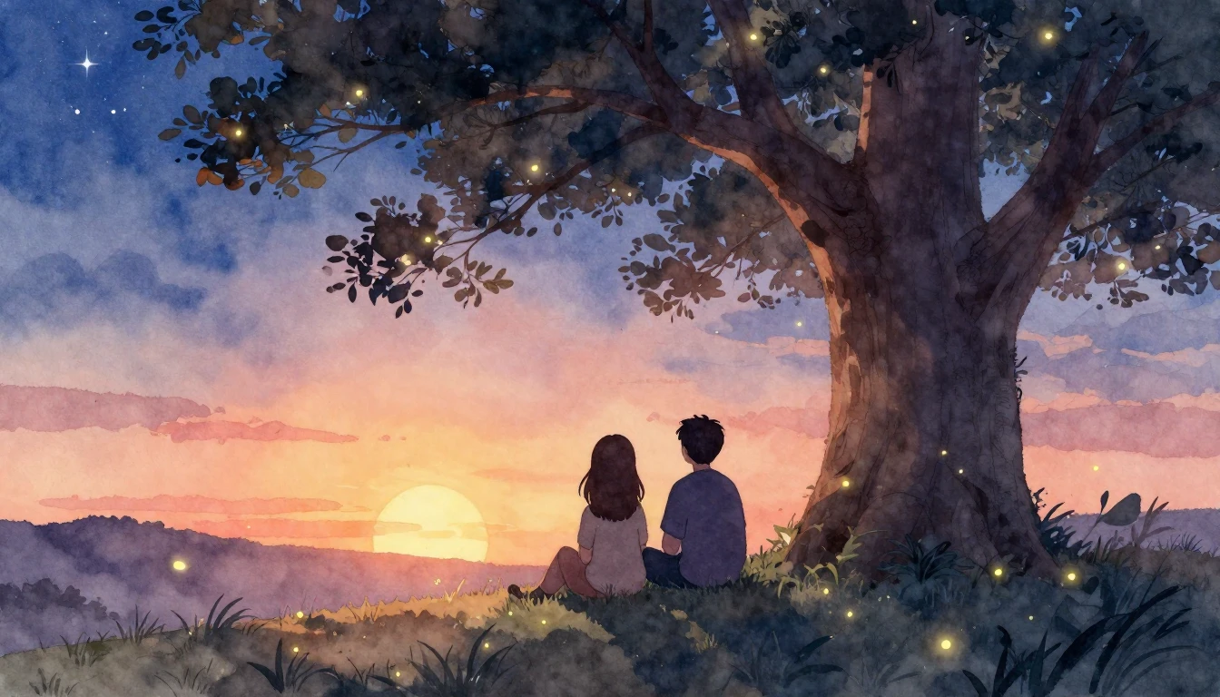 A heartwarming watercolor painting depicting two silhouette ...