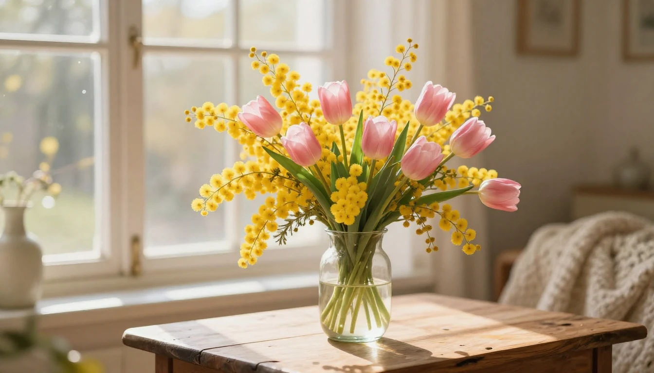 A delicate and heartwarming spring scene featuring a lush bo...