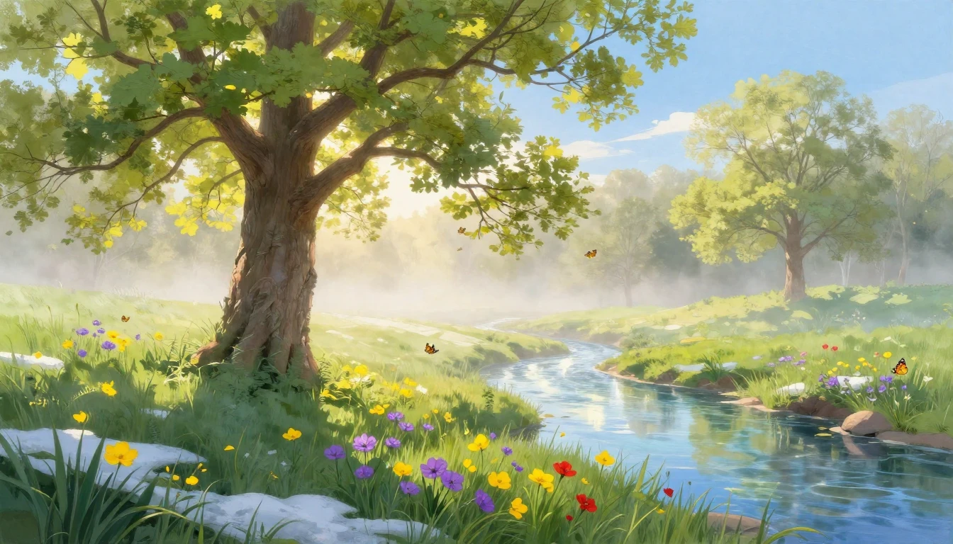 A breathtaking landscape showing the transition from winter ...