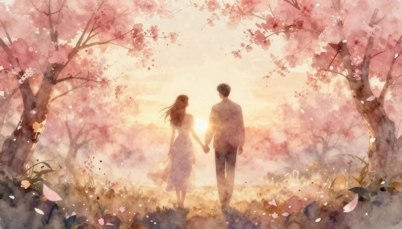 A dreamlike, romantic scene in a blooming spring garden at s...