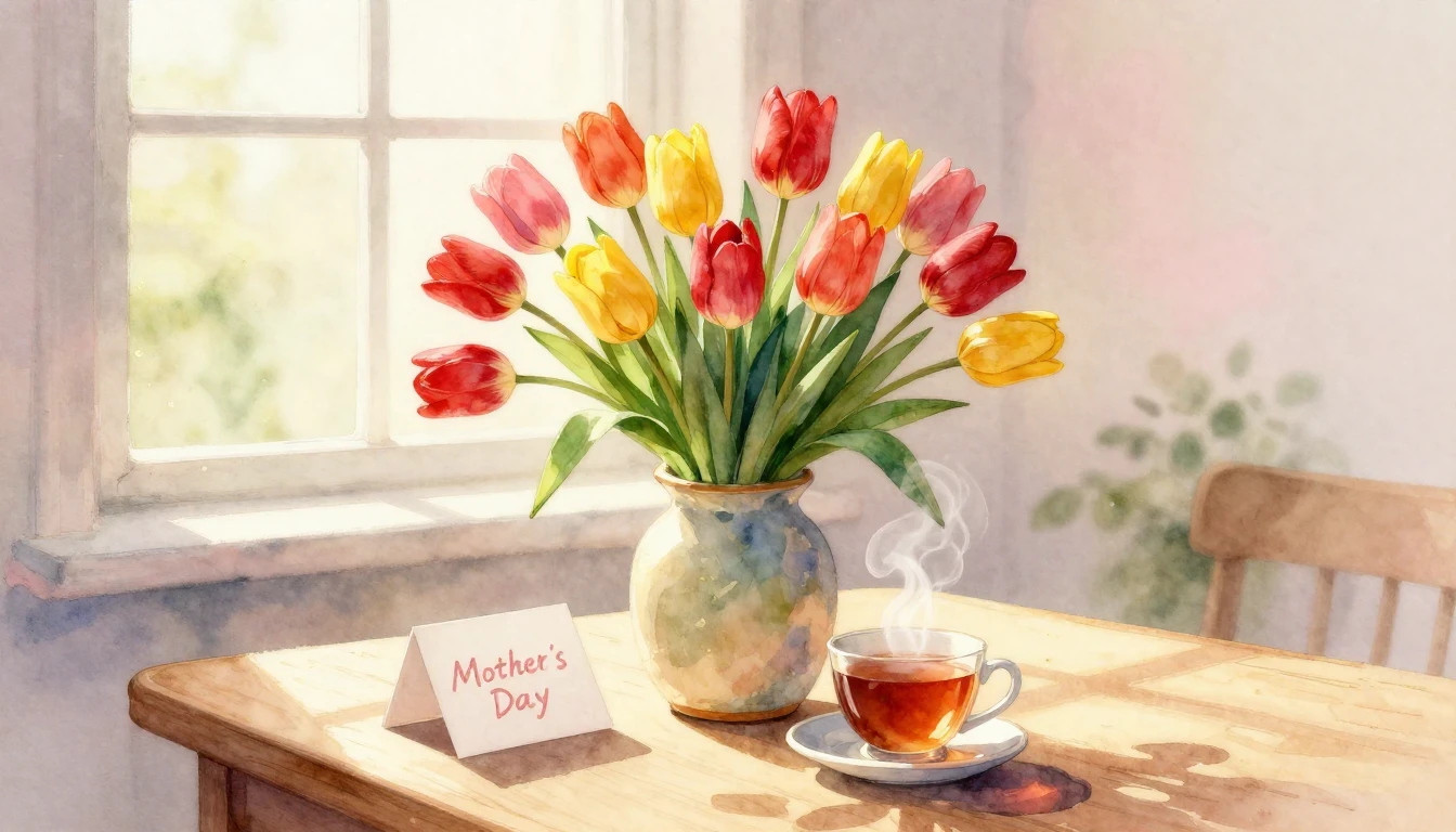 A gentle and heartwarming watercolor painting composition sy...