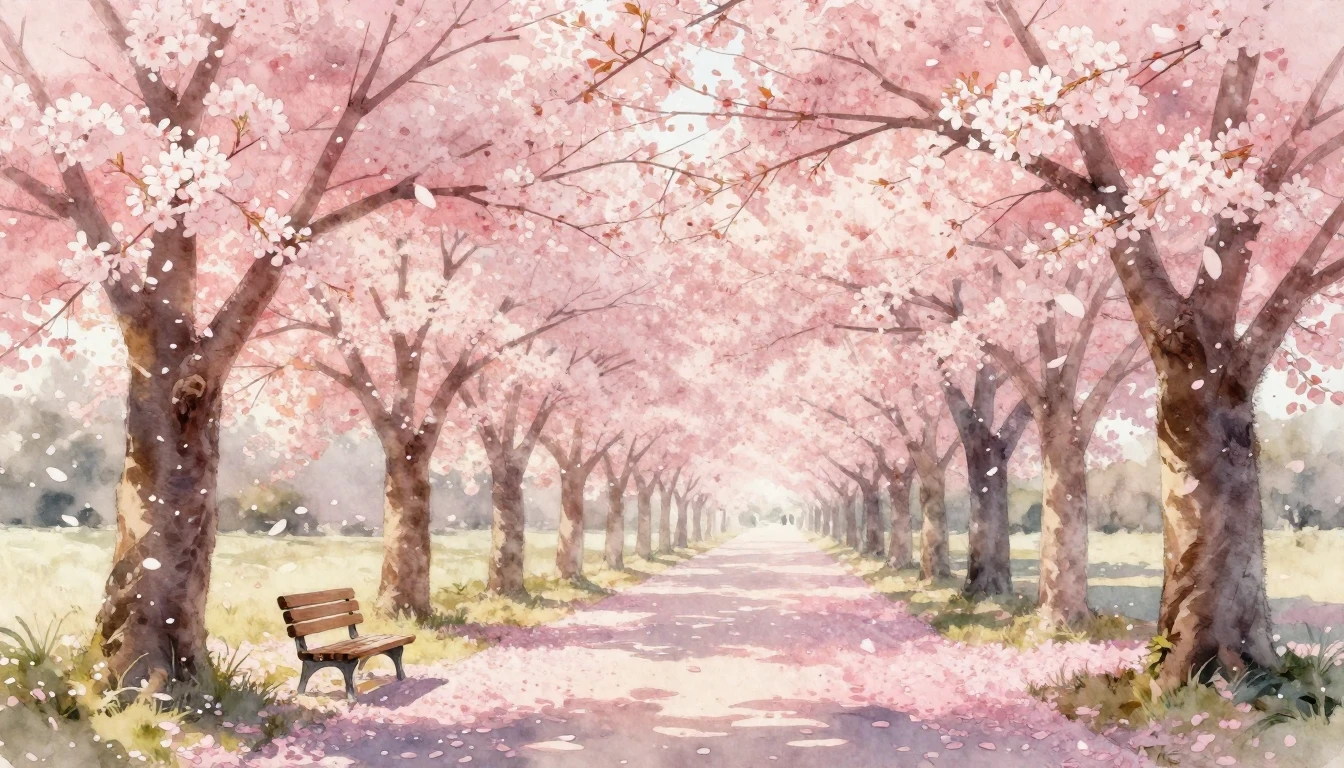 A serene and nostalgic watercolor painting capturing a sprin...