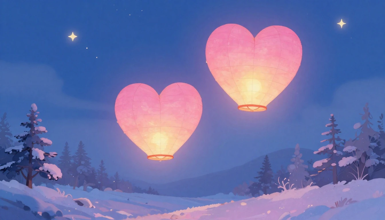 A romantic and dreamy composition featuring two stylized pap...