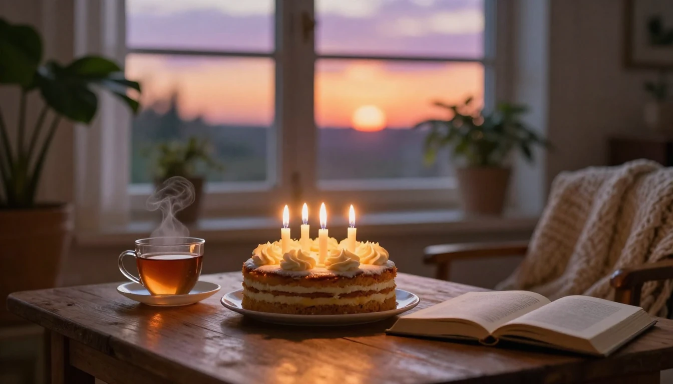 A warm and inviting indoor scene celebrating a birthday. On ...