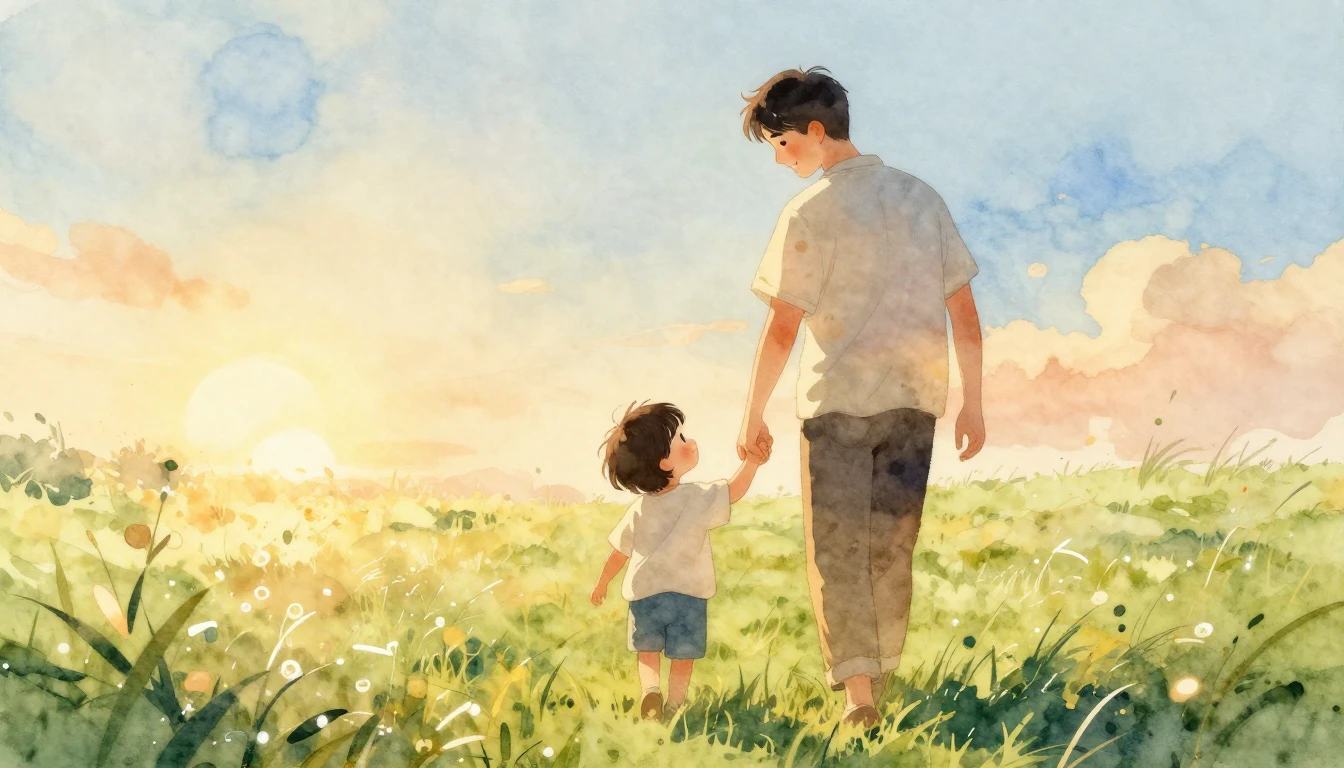 A heartwarming scene in a soft watercolor style depicting a ...