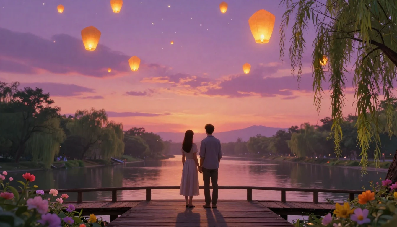 A breathtaking digital art illustration of a romantic couple...