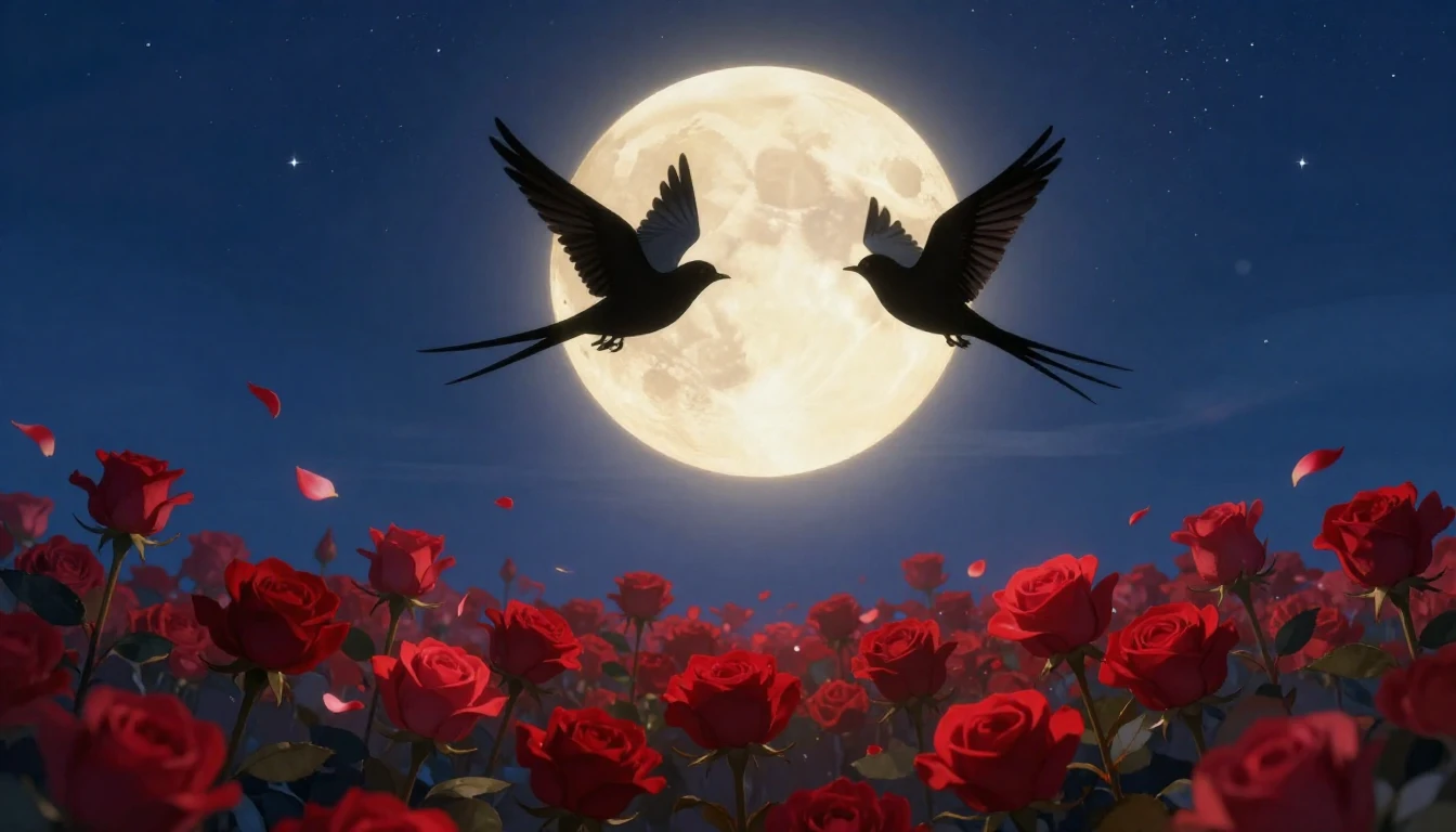 An artistic and romantic illustration depicting two silhouet...