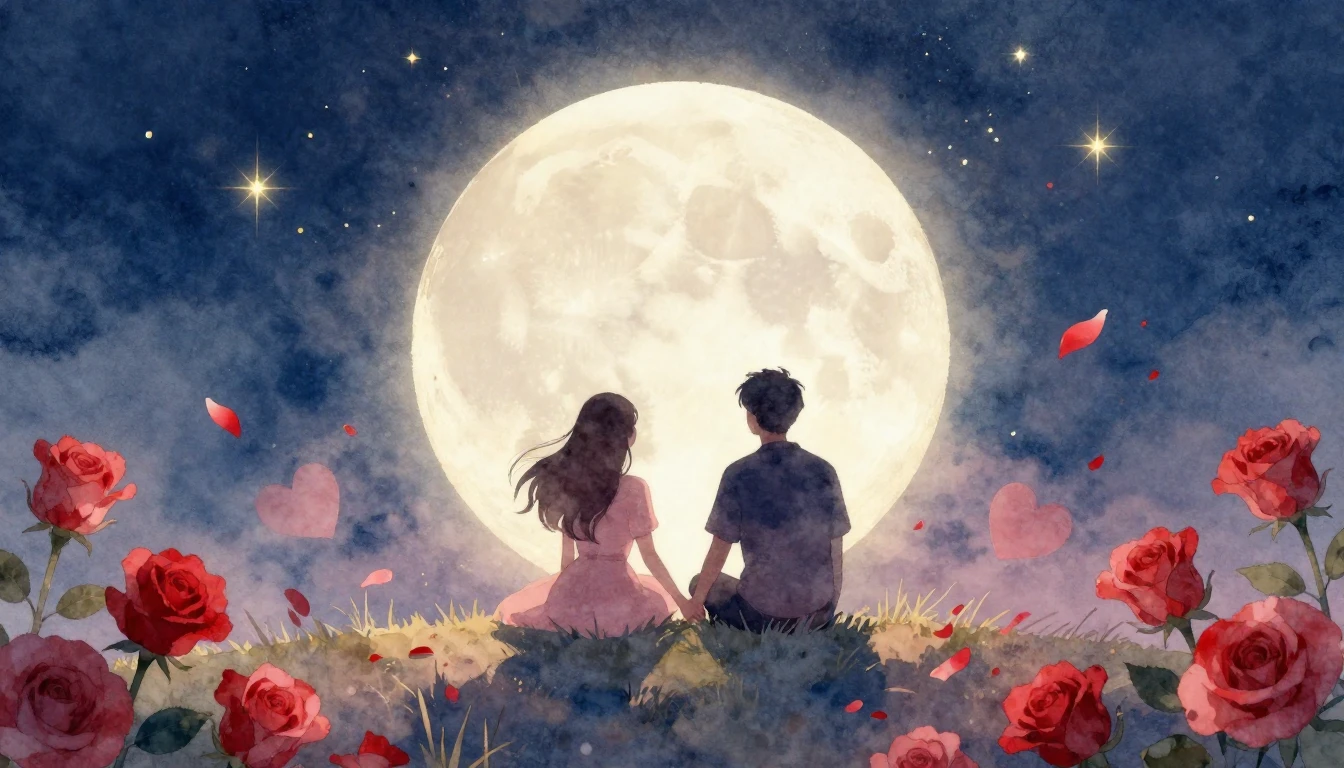 A soft and dreamy watercolor illustration featuring two silh...