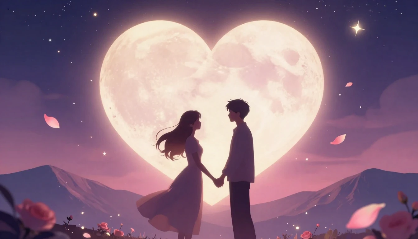 A romantic and dreamy illustration featuring two silhouette ...