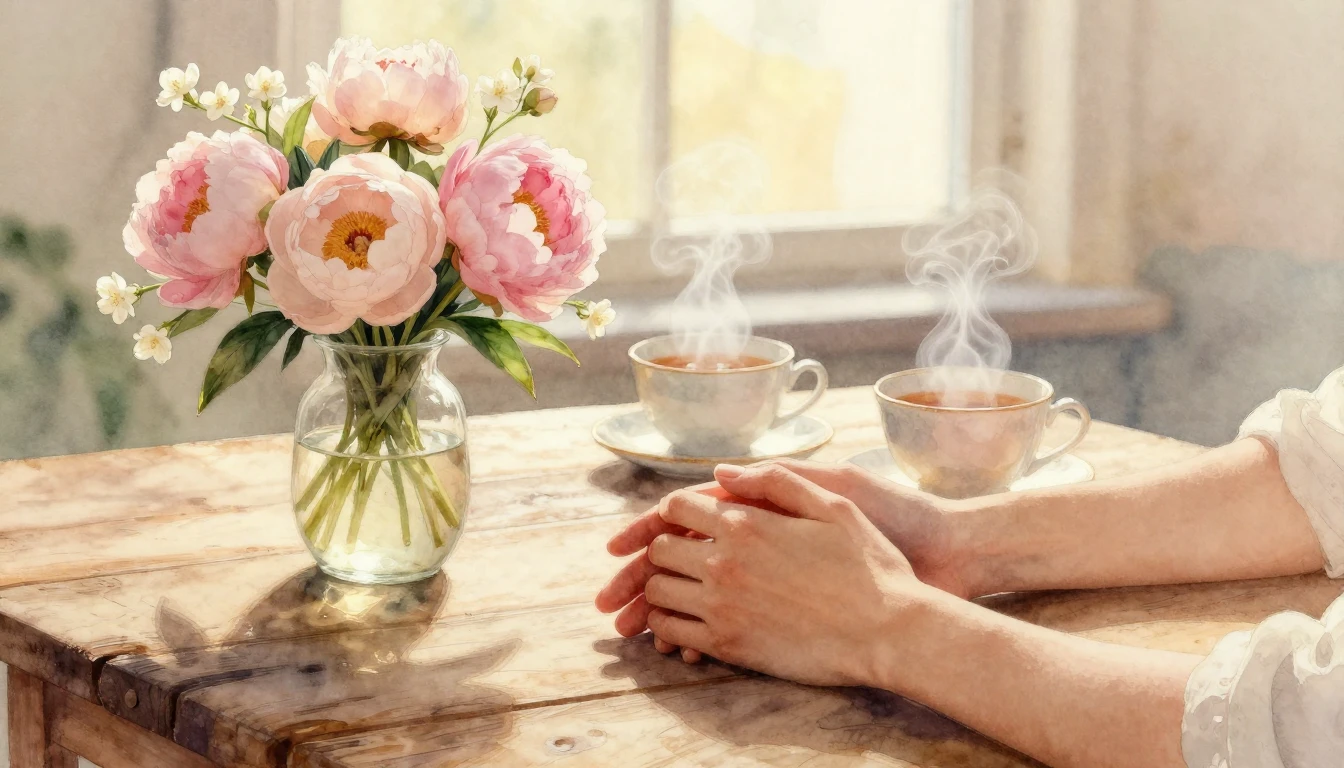 A beautiful watercolor painting of two hands gently intertwi...
