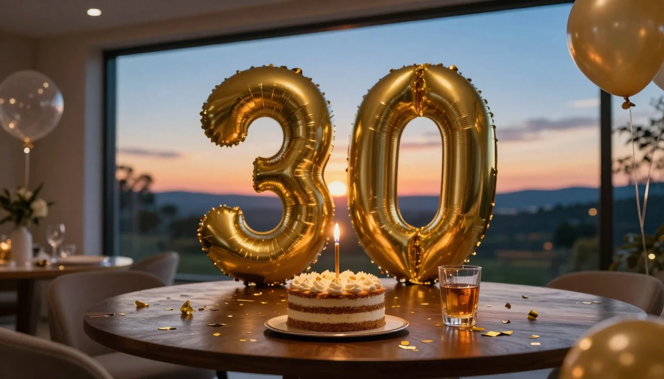 A sophisticated and celebratory scene marking a 30th birthda...