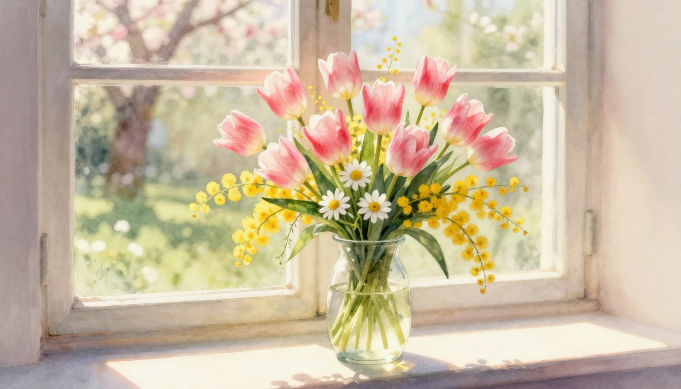 A beautiful and delicate watercolor painting of a vibrant sp...