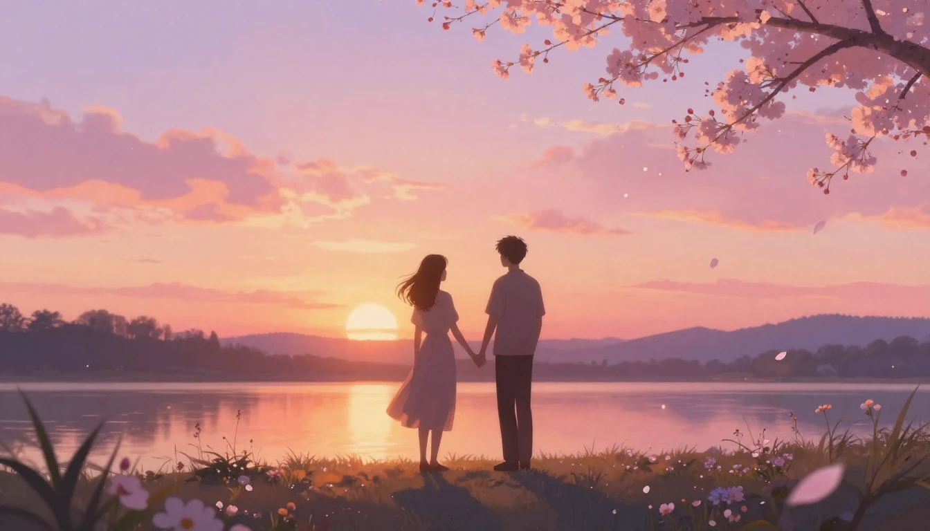 A breathtakingly romantic scene capturing two silhouettes st...