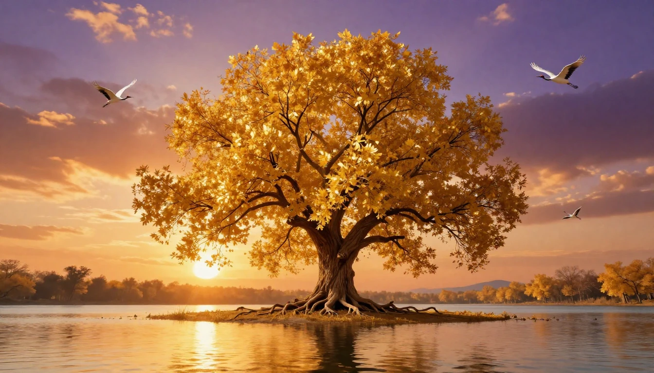 A majestic golden autumn landscape representing the golden a...