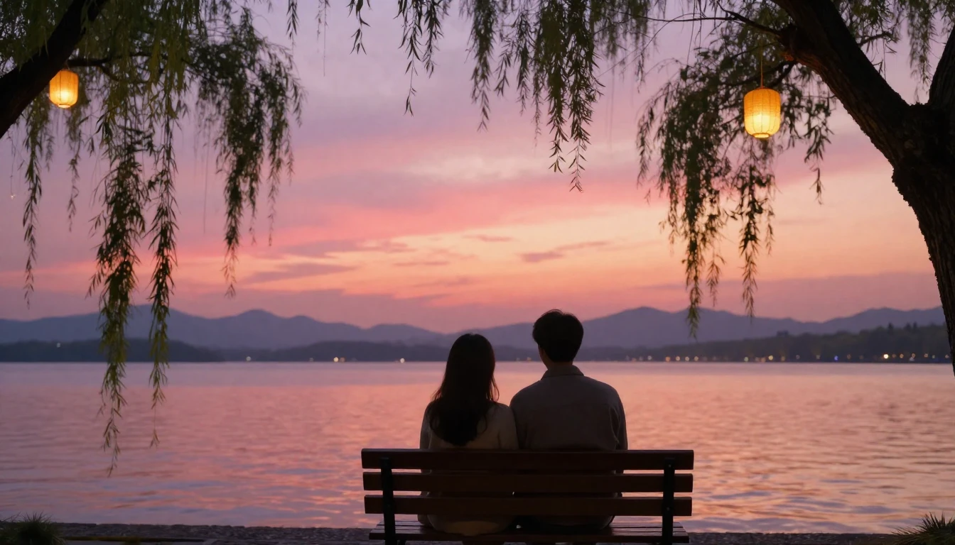 A romantic and cozy scene of two people sitting closely toge...