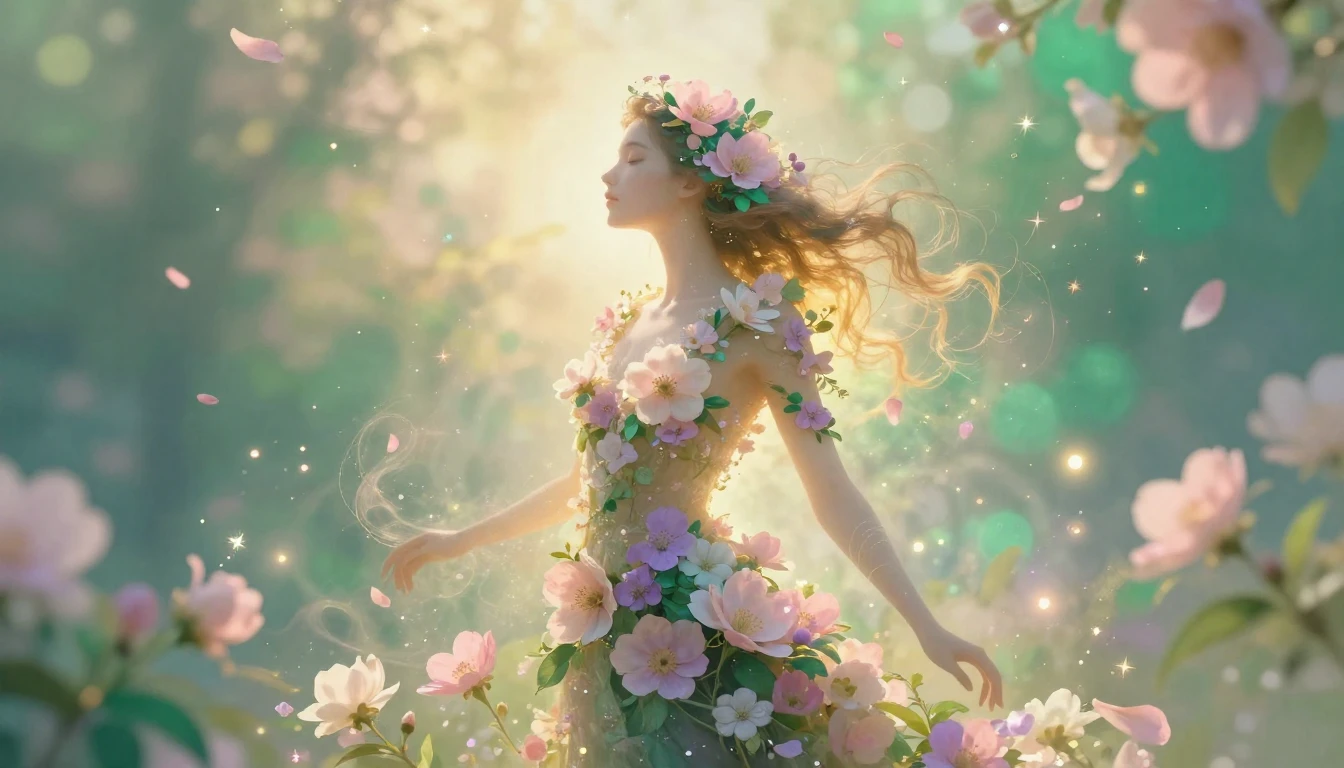 A beautiful, ethereal silhouette of a woman formed entirely ...