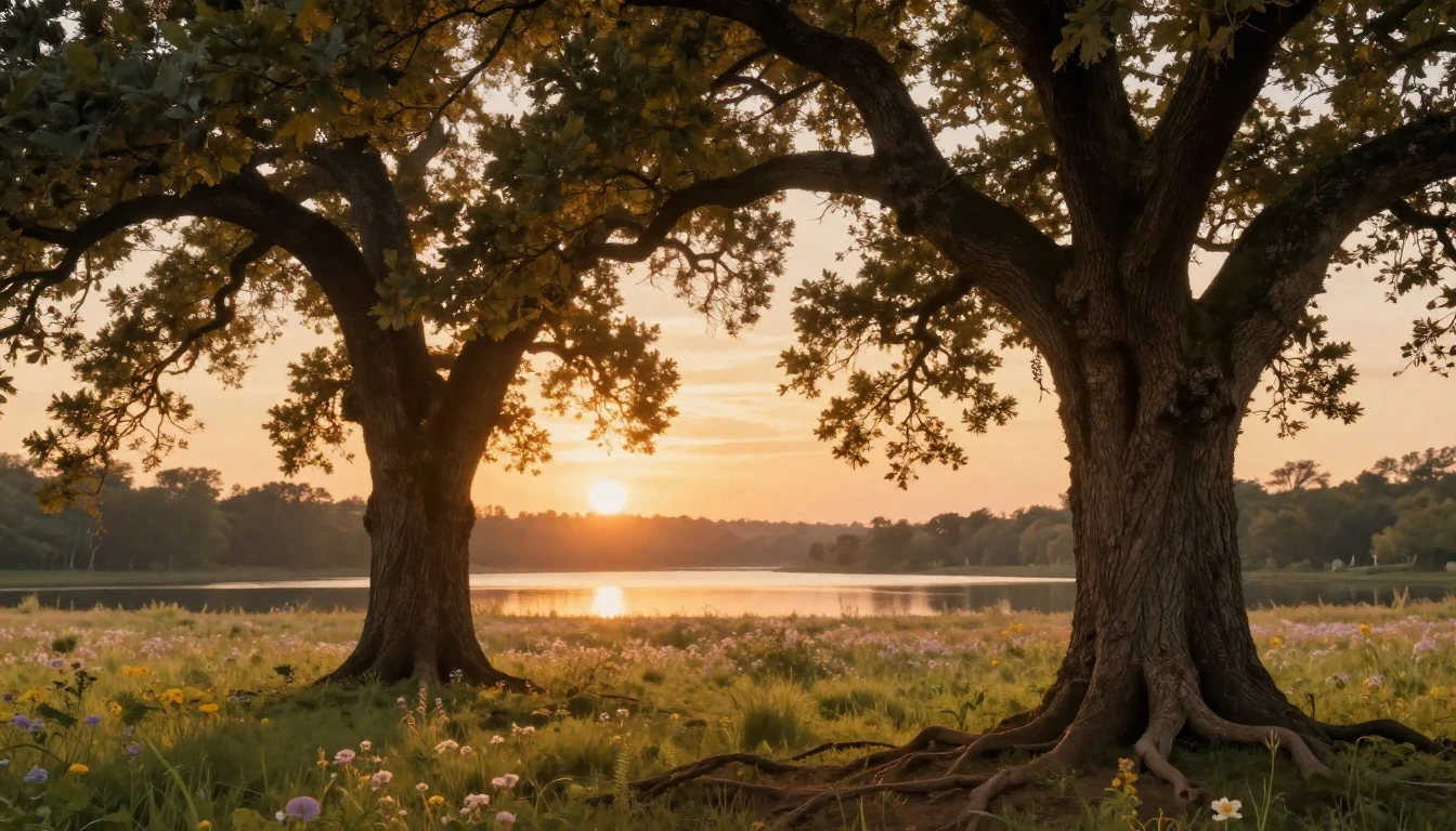 A serene and romantic landscape symbolizing enduring love. T...