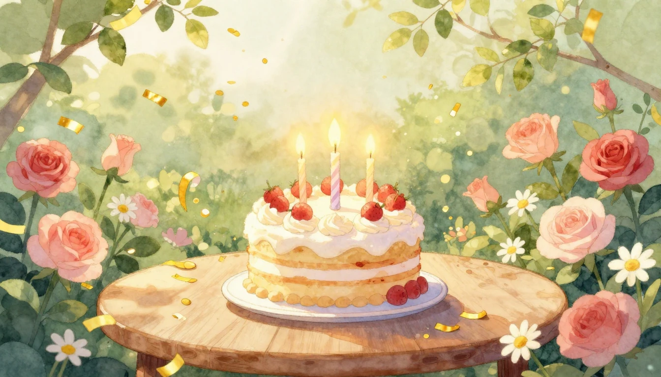 A whimsical and soft watercolor illustration celebrating a b...