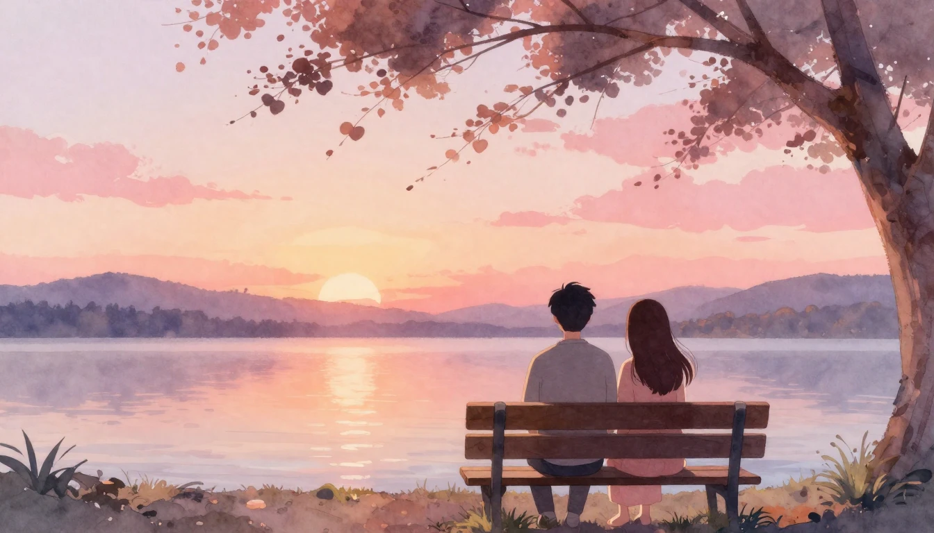 A romantic and soft watercolor painting depicting a stylized...