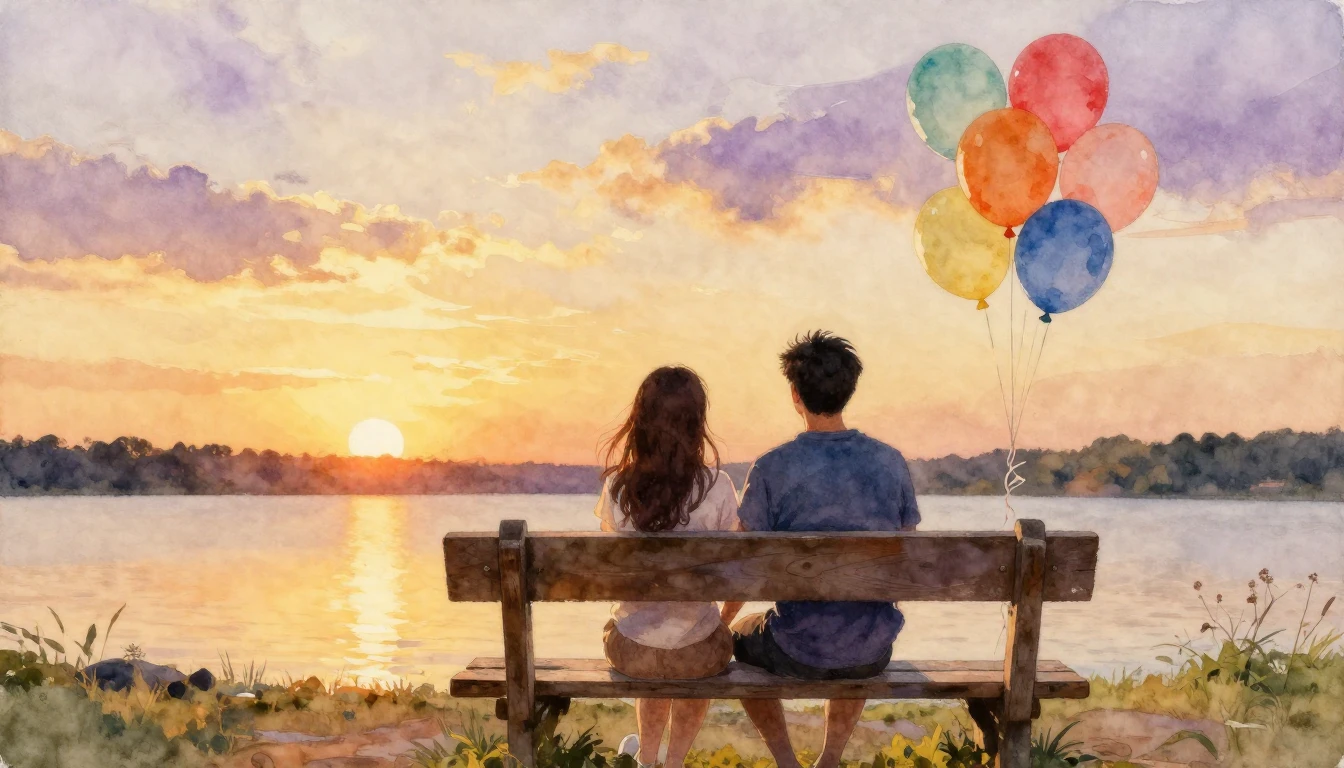 A beautiful watercolor painting of two close friends sitting...