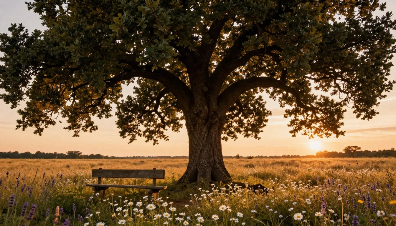 A heartwarming and serene scene featuring a majestic, ancien...
