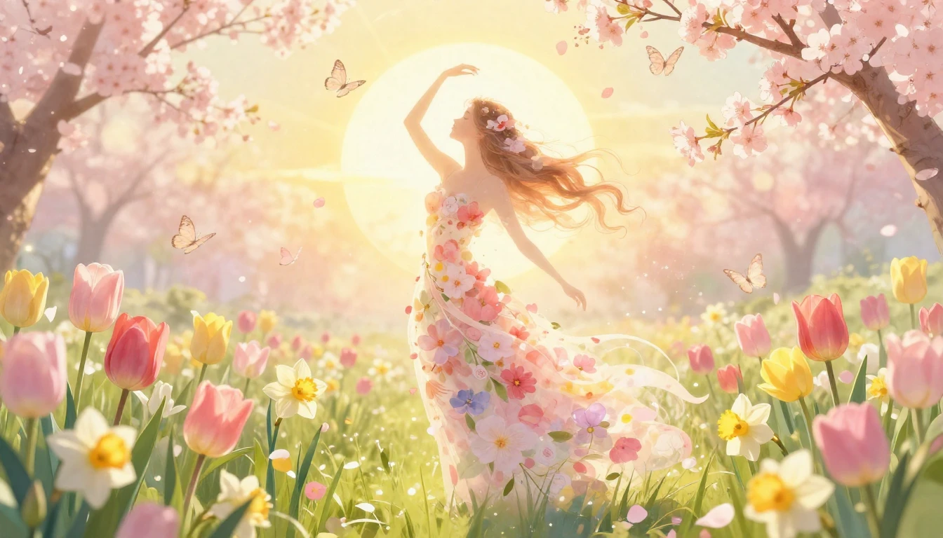 A beautiful and vibrant spring scene celebrating feminine en...