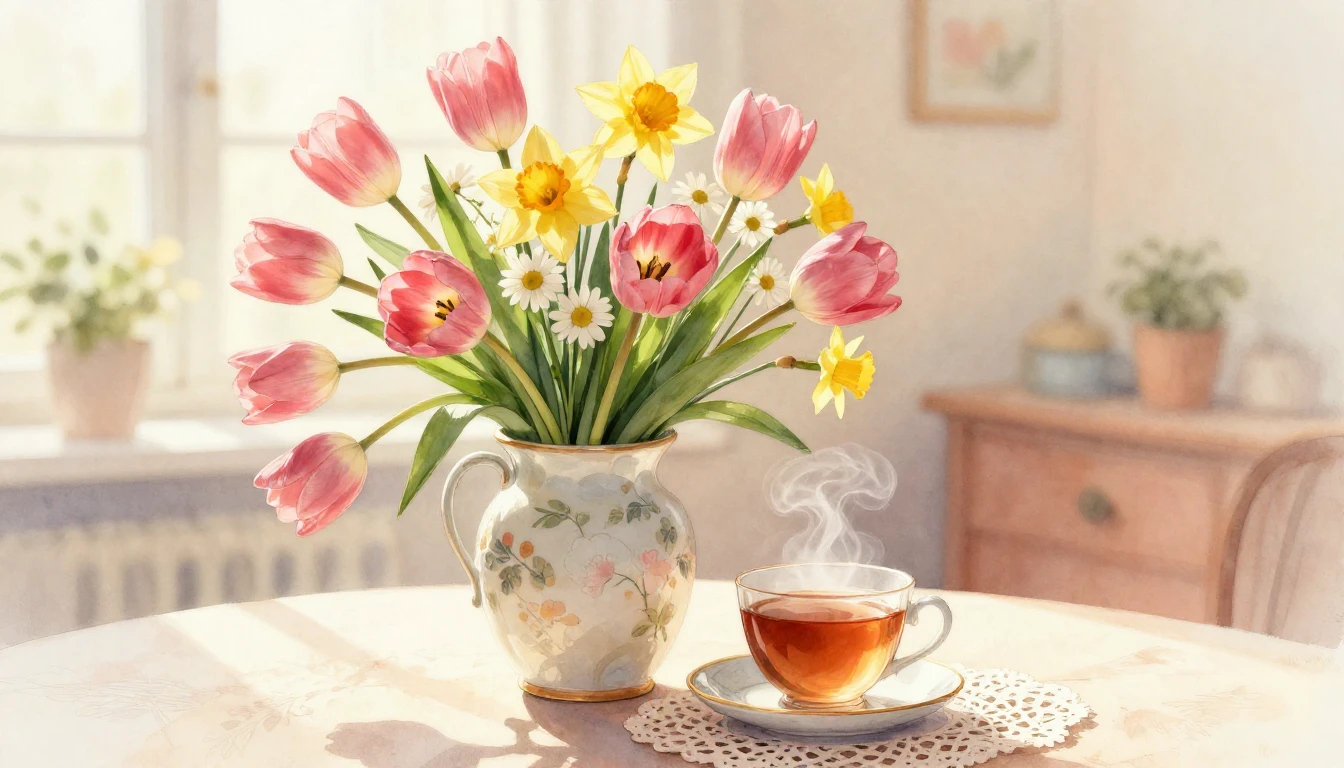 A soft and gentle watercolor painting composition evoking wa...