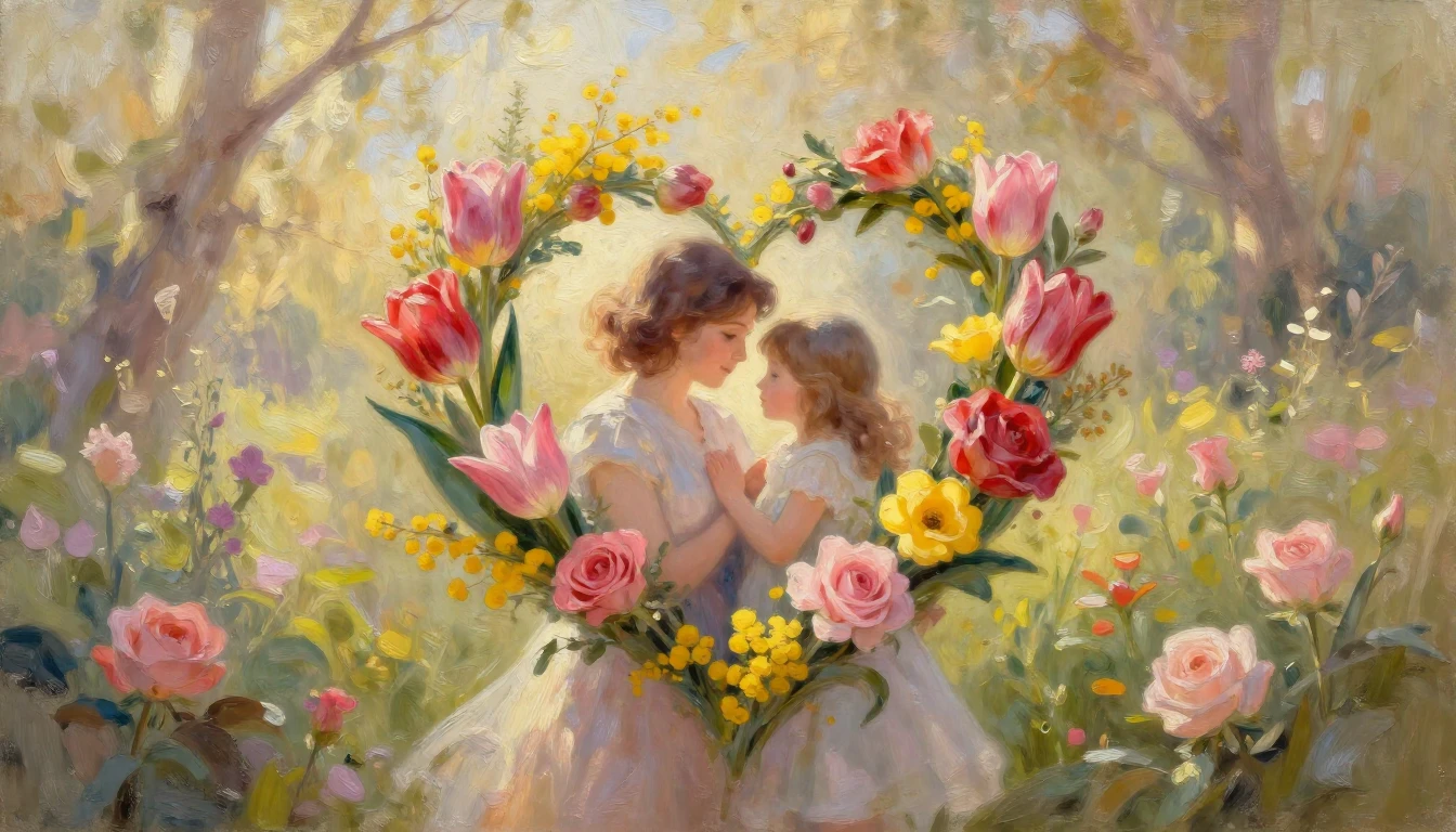 An exquisite oil painting depicting a warm and gentle scene ...