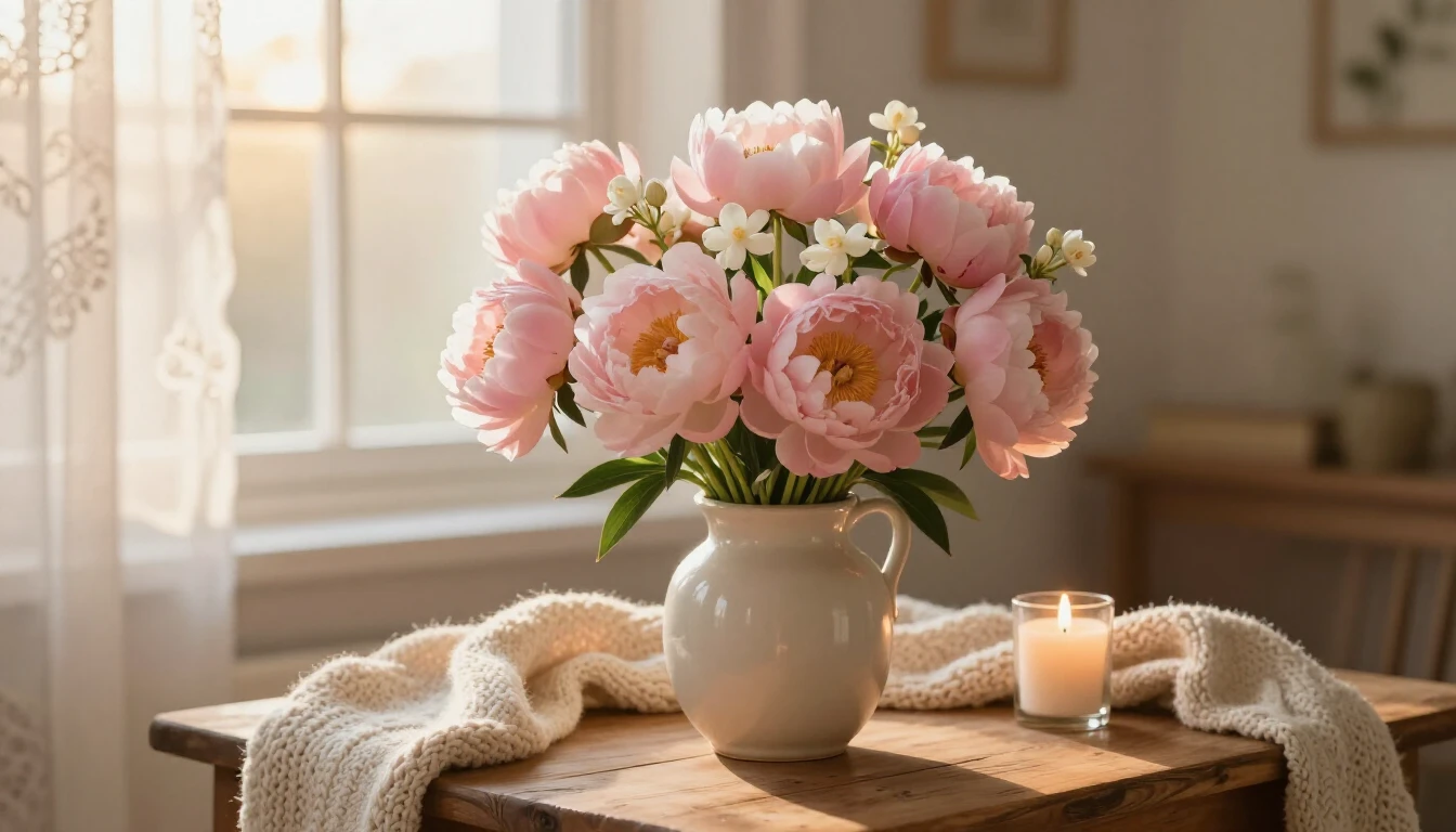 A heartwarming and cozy scene depicting a magnificent bouque...