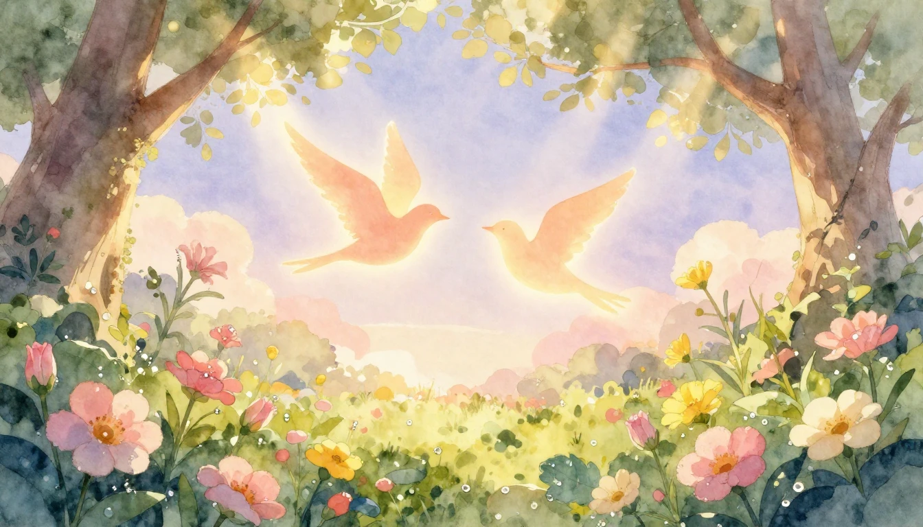 A soft and dreamy watercolor illustration depicting a magica...