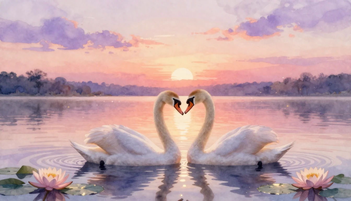 A dreamy and delicate watercolor painting capturing a romant...