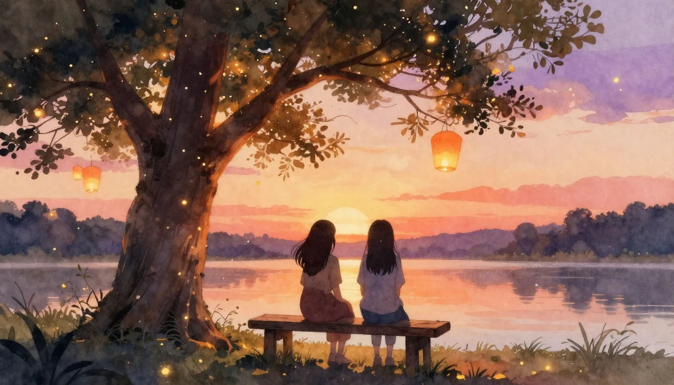 A warm and heartwarming scene depicting two friends' silhoue...