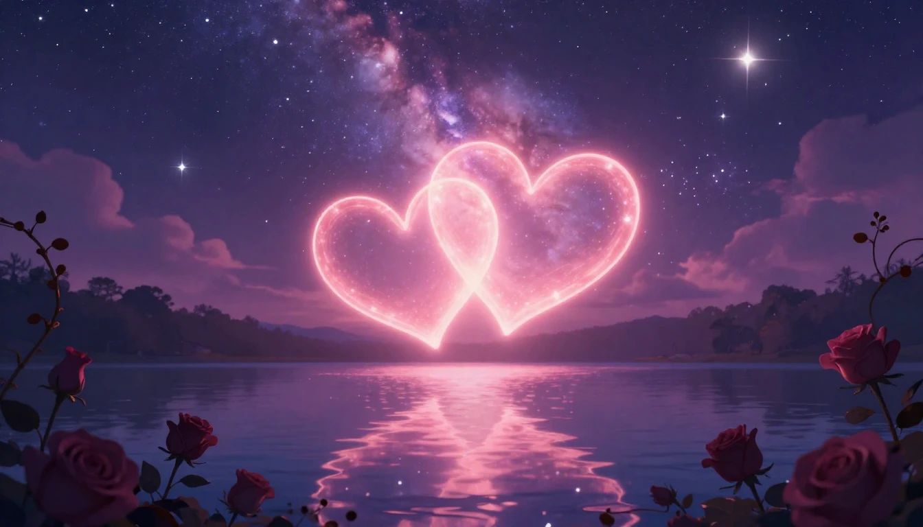 A romantic and dreamy illustration featuring two intertwined...