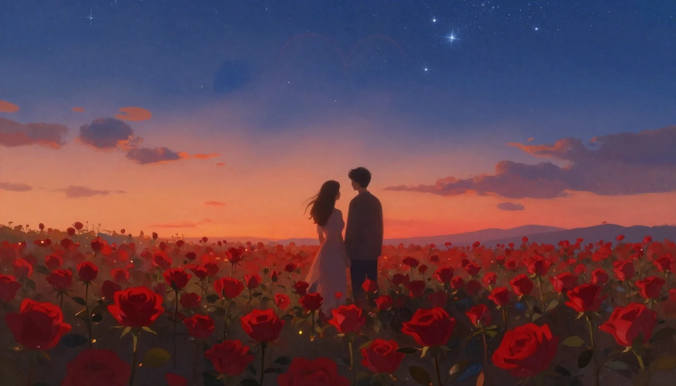 A dreamy and soft artistic composition depicting two silhoue...