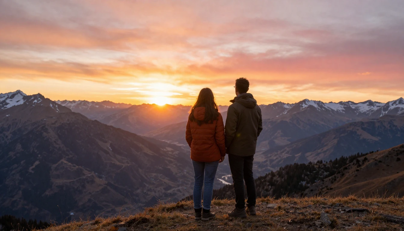 A heartwarming scene of two best friends standing on a sceni...