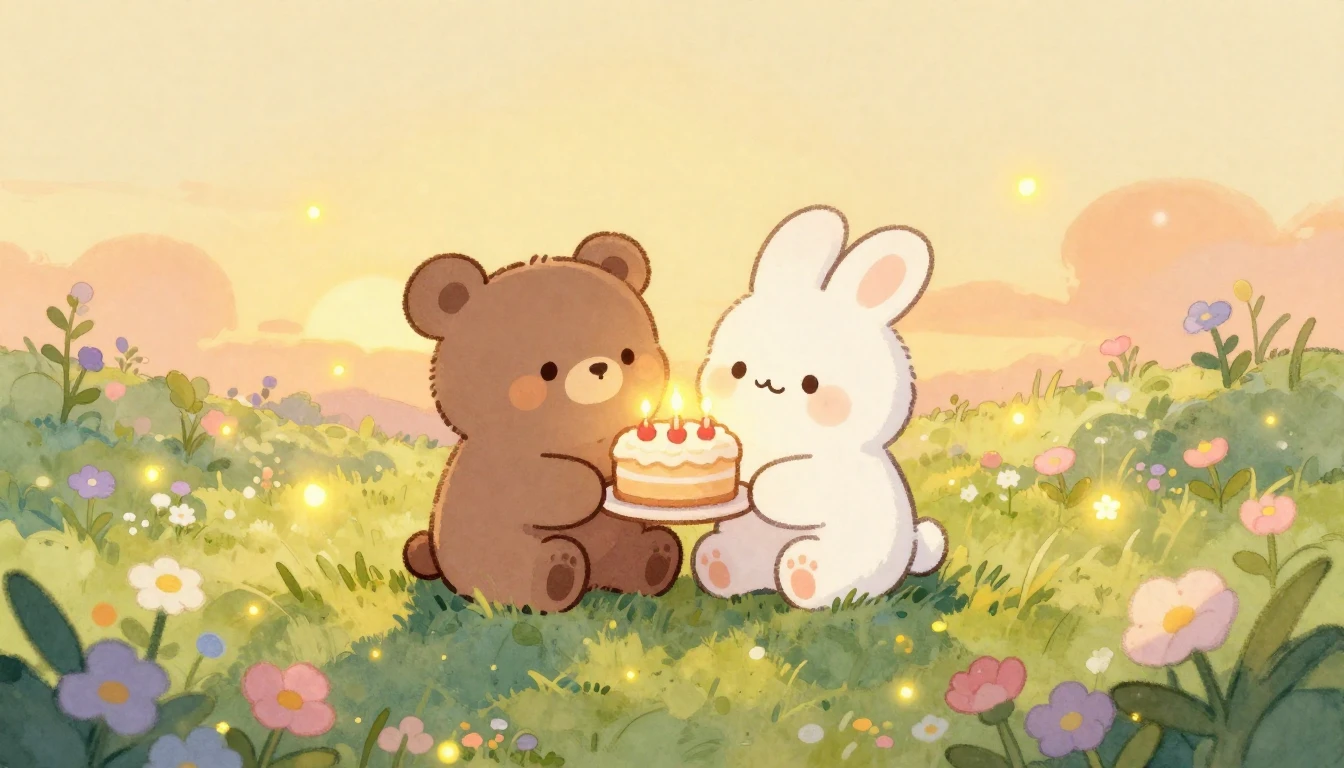 A beautiful, heartwarming watercolor painting of two cute an...