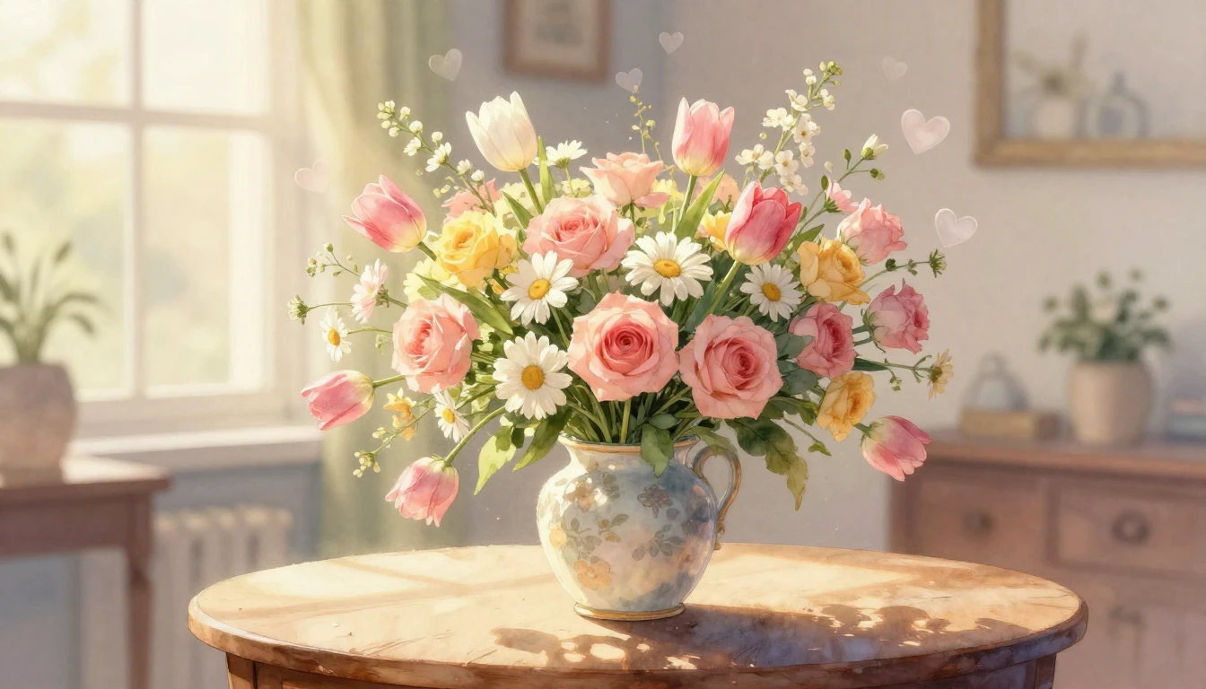 A soft and gentle watercolor painting depicting a massive, l...