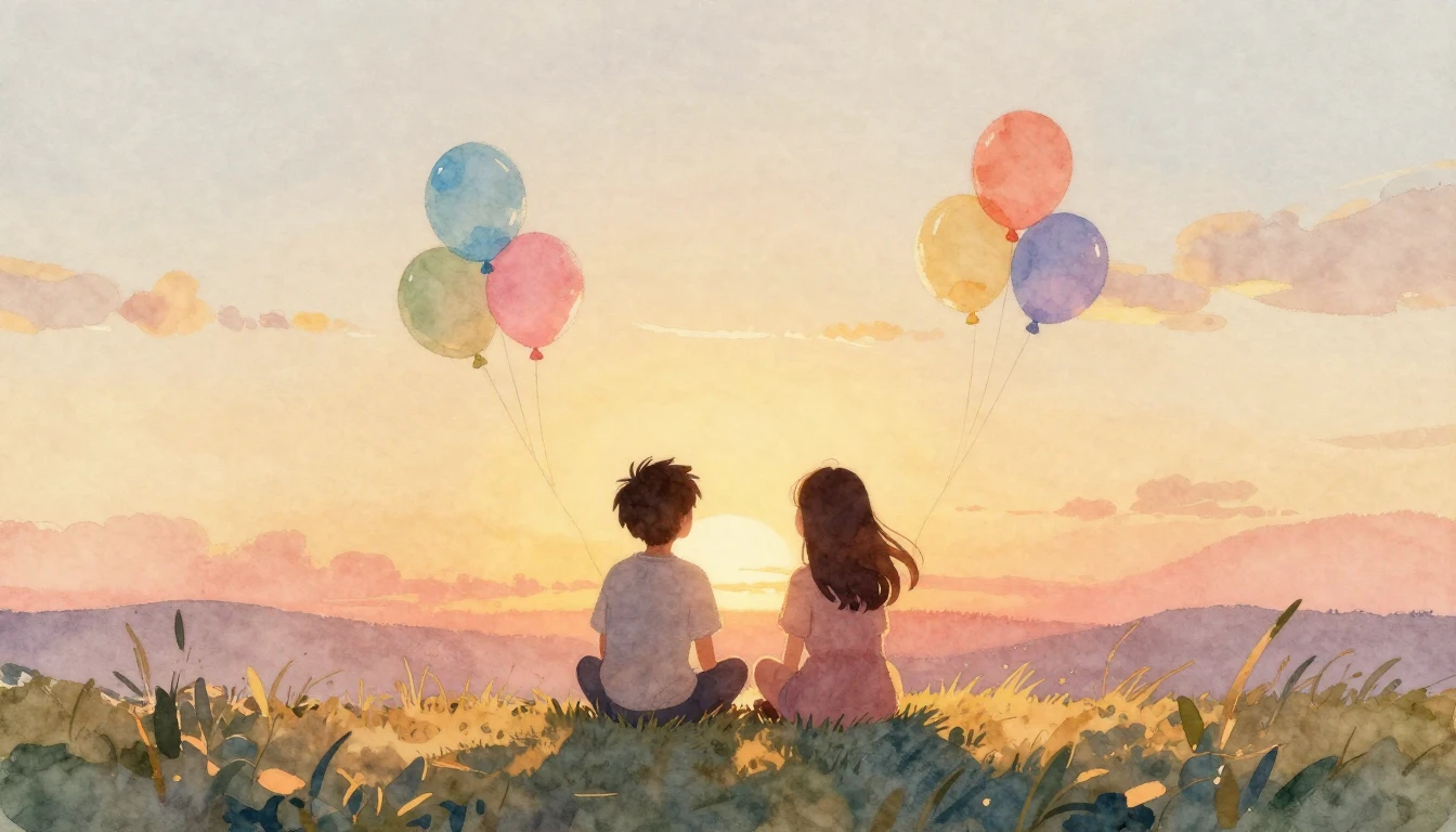 A heartwarming watercolor painting depicting the silhouette ...