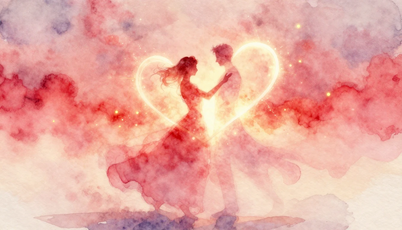 A soft and ethereal watercolor painting depicting two glowin...