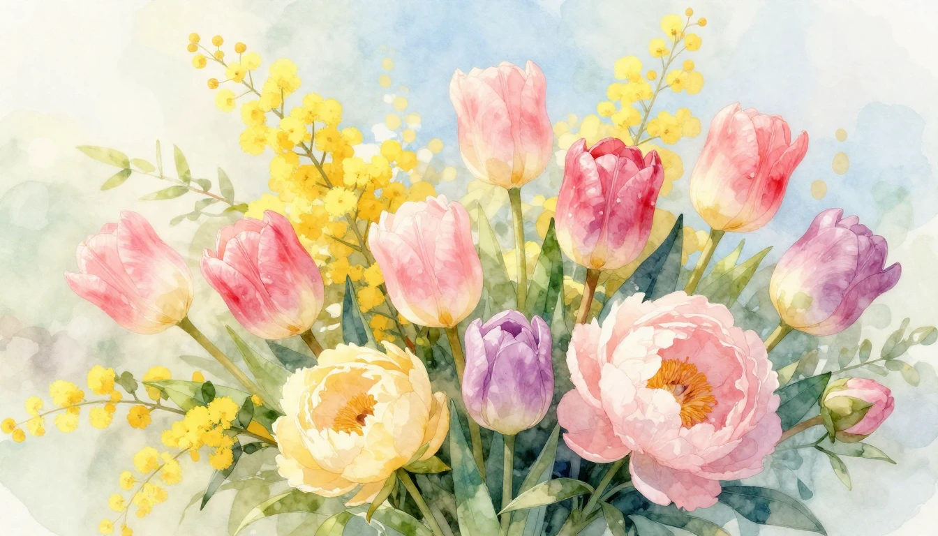 A delicate and vibrant watercolor illustration celebrating s...