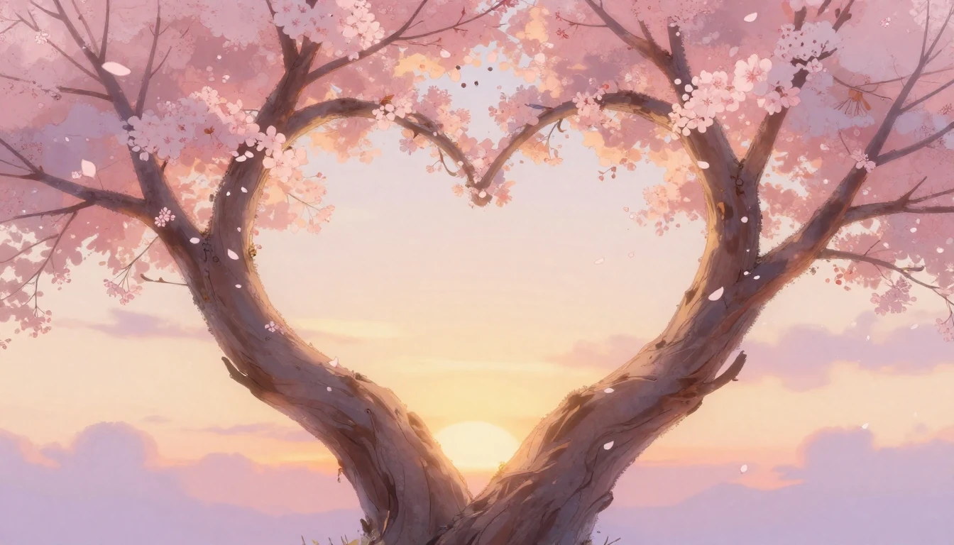 A soft, romantic composition featuring two intertwined trees...