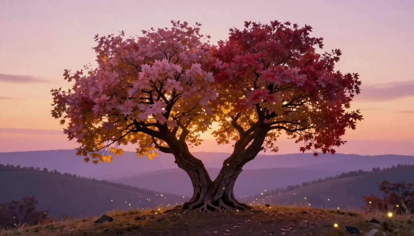 Two intertwined trees with heart-shaped canopies growing on ...