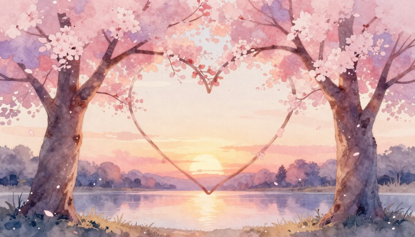 A romantic and ethereal composition featuring two large tree...