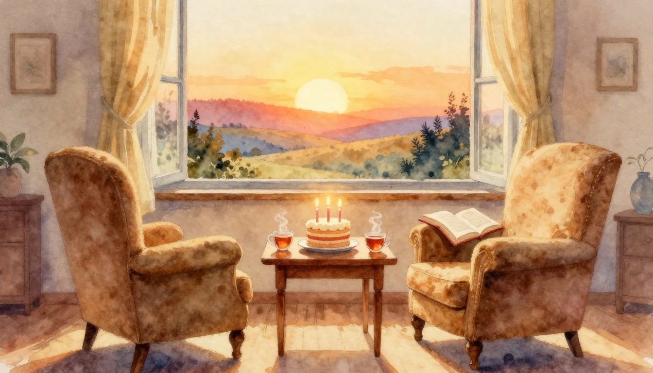 A warm and nostalgic watercolor painting depicting a celebra...