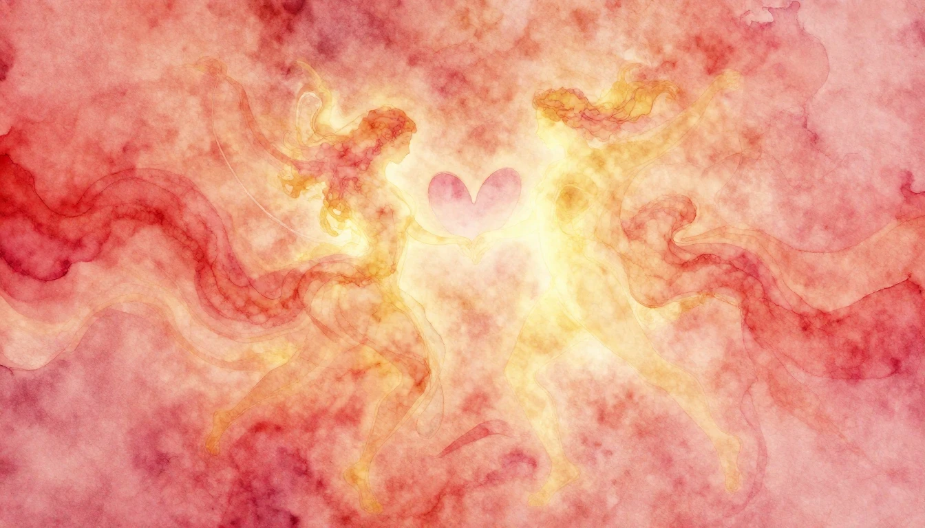 A soft and dreamy watercolor painting depicting two glowing ...