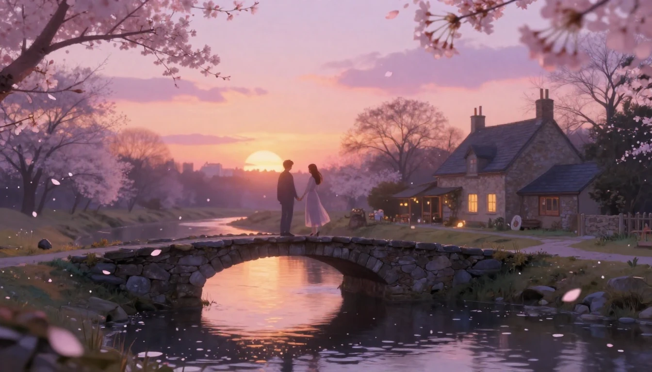 A dreamy and romantic scene featuring two ethereal silhouett...
