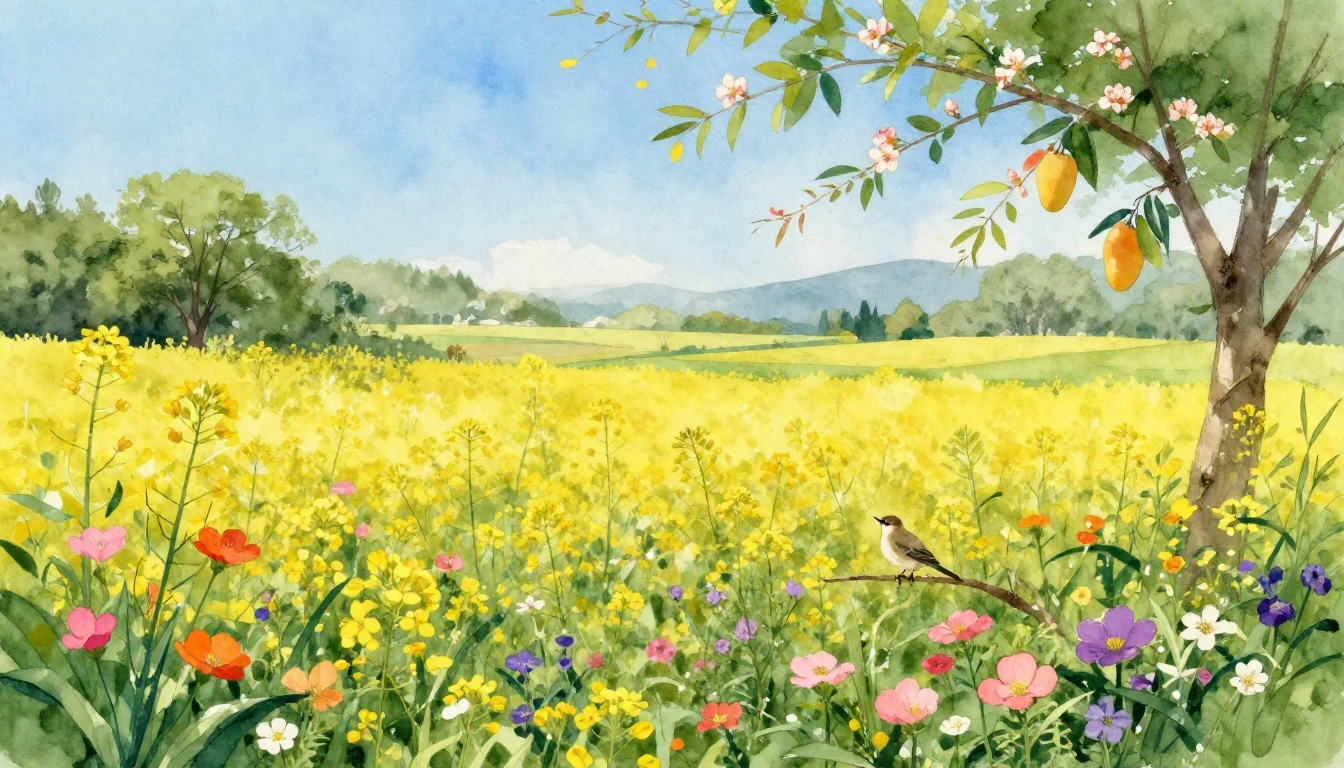 A vibrant and ethereal watercolor painting capturing the ess...